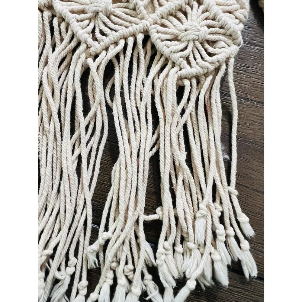 Vintage 90s Polo Jeans Co Ivory Macrame Crossbody Bag Fringe Boho Whimsygoth